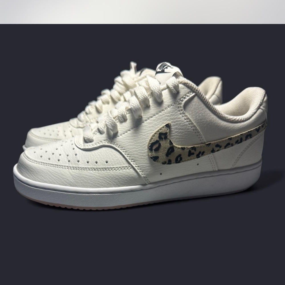 Nike Women's Cream Sneakers with Leopard Detail